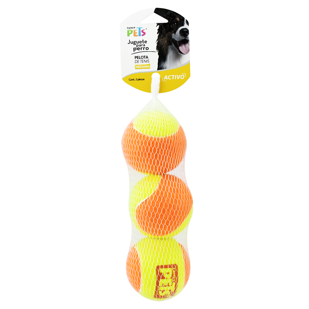 Pelota chica de tenis con sonido. Juguete clásico para lanzar, atrapar e interactuar por horas. El sonido que emite la pelota al presionarla, es el factor sorpresa que le encantará a tu perro.