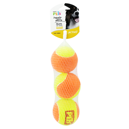 Pelota chica de tenis con sonido. Juguete clásico para lanzar, atrapar e interactuar por horas. El sonido que emite la pelota al presionarla, es el factor sorpresa que le encantará a tu perro.